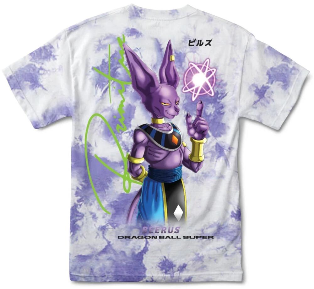 Primitive Skate Men's X Dragon Ball Z Beerus Orb T-Shirt in Purple/White Tie Dye